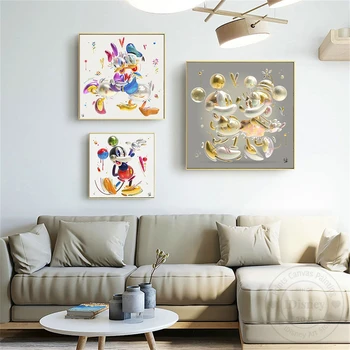 Disney Karikatür Mickey Minnie Mouse Posterler Donald Ördek Baskılar Tuval Boyama Soyut 3D Duvar Sanatı Oturma Odası Ev Dekor İçin
