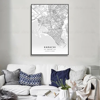 Islamabad Lahor Karaçi Pakistan Tuval Sanat Haritası Posteri