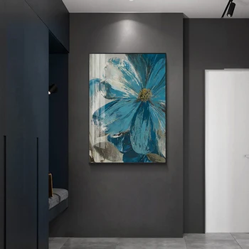 Iskandinav modern stil retro bitki posteri oturma odası ev dekorasyon mavi çiçek çerçeve modern dekoratif duvar sanatı boyama
